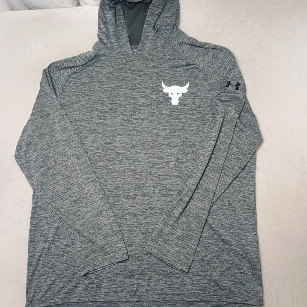 Under Armour Project Rock Hoodie Mens XL Gray Workout Gym HeatGear Lightweight